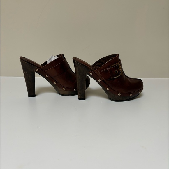 REPORT Brown Leather Laurent clog platform buckle - Picture 4 of 14